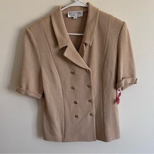 St. John Jacket Women's Size 10 Tan Knit Short Sleeve Double Breasted Classic
